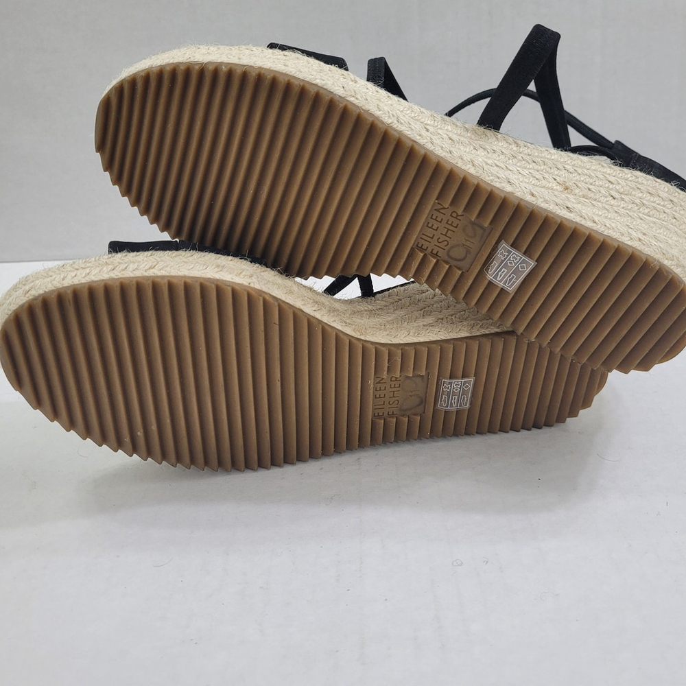 NEW Eileen Fisher Wanda Black Tumbled Nubuck Espadrille Wedge Sandal, Size 11 - Picture 5 of 11